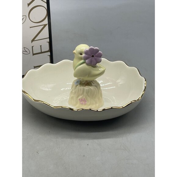 Lenox American design Soring Chick Candy Dish 4x4" yellow gold floral READ NEW - Picture 4 of 8